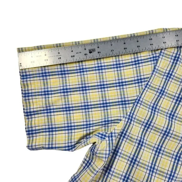 Chaps Men's Button Down Collared Shirt Size Large Short-Sleeve Plaid Blue Yellow - Picture 9 of 9